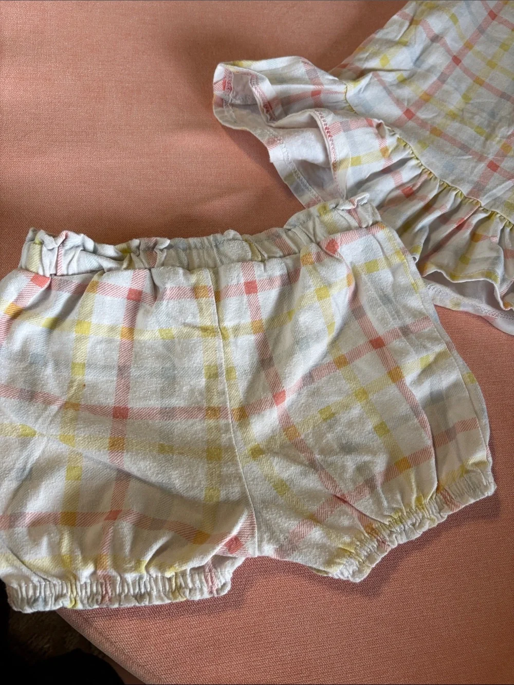 Girls Plaid Ruffle hem matching Set - White, Orange & Yellow